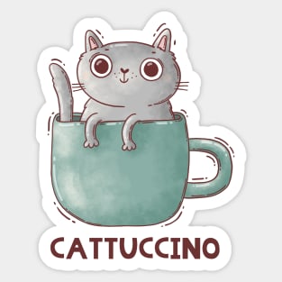 Cattuccino. Catte Latte. Cat and coffee. Sticker